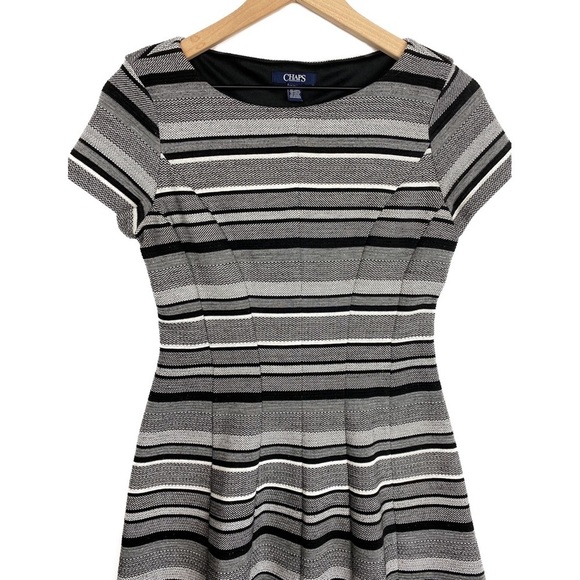 Chaps Ralph Lauren Striped Fit and Flare Mini Dress, Black and White - Size XS - Picture 3 of 6